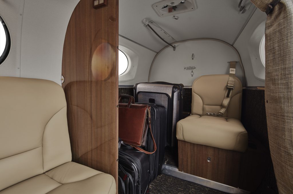 The Beechcraft C90GTx features a belted lavatory at the aft of the cabin (Image: Textron)