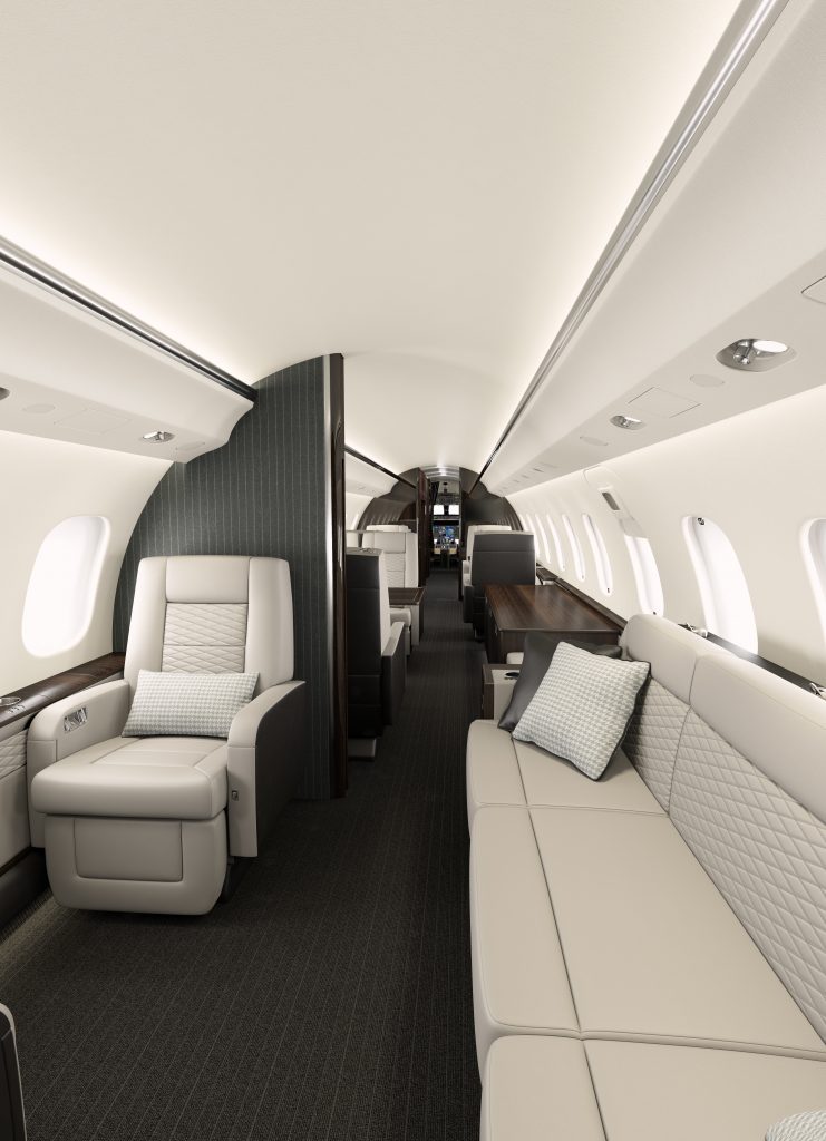 Interior cabin of the Bombardier Global 5000 business jet.